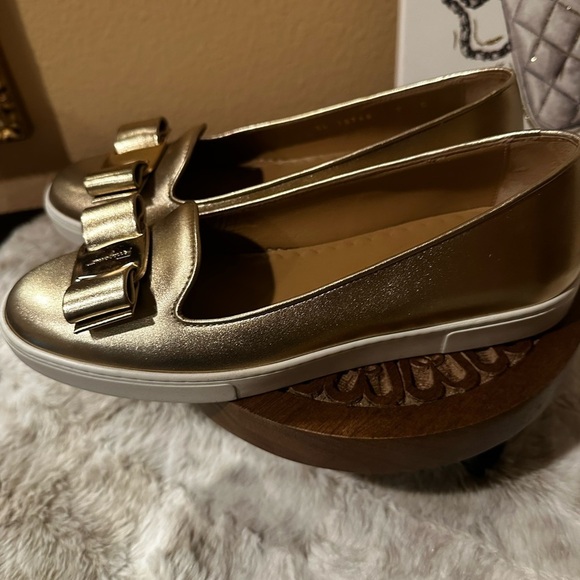 Salvatore Ferragamo Gold Slip On Sneakers Size 7 - Picture 4 of 8